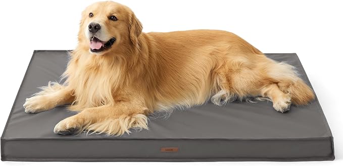 LE SURE Outdoor Waterproof XL Dog Bed,Orthopedic Pet Mat,44x32In | Crate Pad for Dogs with Oxford Fabric Surface,Removable Washable Cover,Egg Foam Kennel Pads,Non slip Bottom,Grey by Lesure