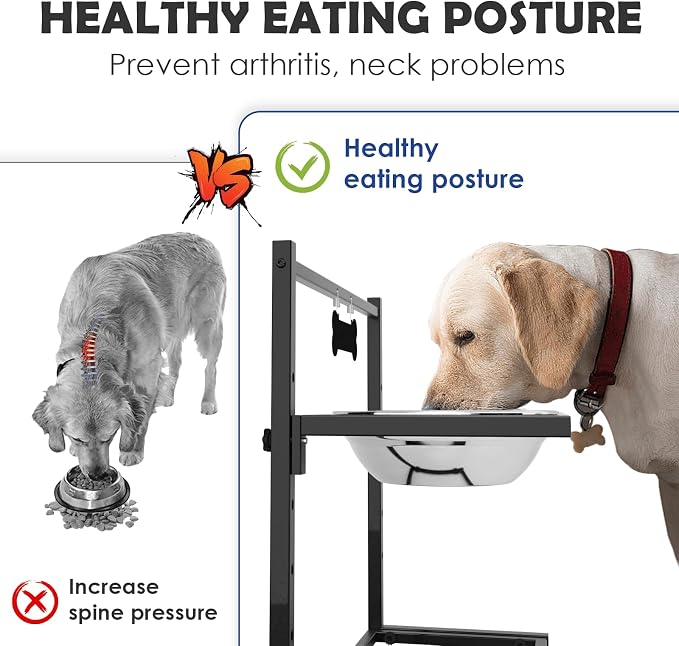 ADENGL Elevated Dog Bowls for Dogs,Raised Dog Bowl Stand with Two 1700ML Stainless Steel Bowls, Adjustable Tall Dog Food Water Bowls - Image 4
