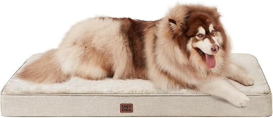 EHEYCIGA XXL Washable Dog Crate Bed with Memory Foam, 47x29Inch, Beige | High Density Egg Crate Foam, Waterproof Liner, Removable Easy Clean Cover, Non-Slip Bottom, Fits Floor, Camping and Car by EHEYCIGA