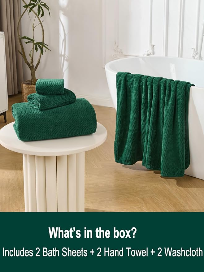 Extra Large Bath Sheets Set 6-Piece, 2 Bath Towels 40x80 Inches, 2 Hand Towels, 2 Washcloths, Soft Absorbent Quick Dry Microfiber Towels for Bathroom Beach Pool Gym Spa, Dark Green - Image 3
