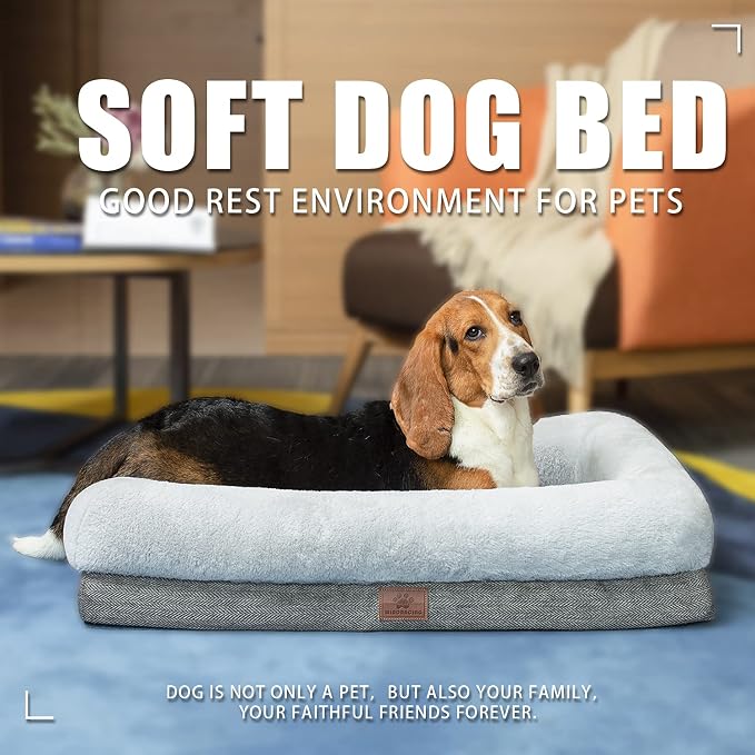 WINDRACING Orthopedic Dog Bed for Large Dogs, Bolster Sides Dogs Sofa Bed with Removable Washable Cover & Non-Skid Bottom, Soft Pet Bed with Egg Foam Dog Couch for Sleeping, 40 x 28 Inch, Gray - Image 6