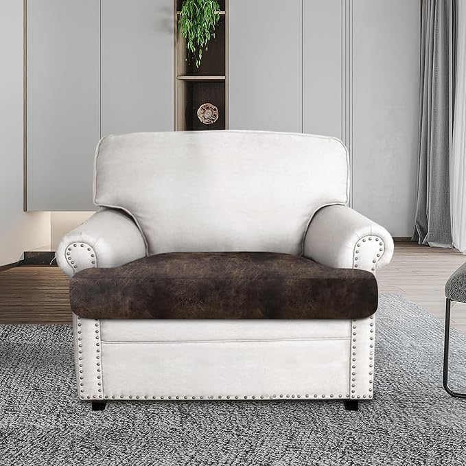 ANARACHON Leather Look Couch Cushion Covers Sofa Seat Slipcovers Sets Couches Furniture Protector for Sectional Armchair Loveseat Pets Kids Stretch Spandex Fabric (1 T-Cushion Armchair, Brown) - Image 3