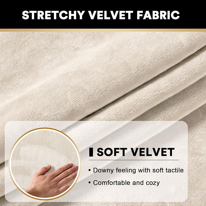 PrinceDeco Sectional Couch Cushion Covers 3 Pieces Velvet Separate Couch Cover Extra Large Stretch Sofa Slipcover Washable Furniture Protector for Sectional Sofa(Each Width Up to 40", Ivory) - Image 4
