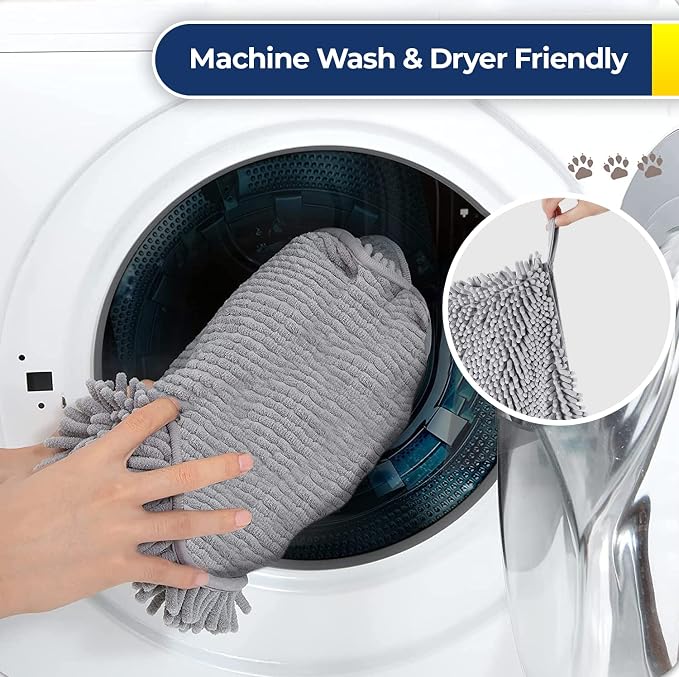 Muddy Mat Doggy Dryer, Highly Absorbent Microfiber Washable Dog Shammy Quick Drying Towel Absorber - Extra Soft Plush Wrap Chenille Bath Towels to Dry Soggy Large Pets & Small Puppy-Grey 13"x31" - Image 6