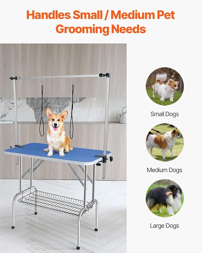 VEVOR Pet Grooming Table, 36 x 24 Inch with 2 Height Adjustable Arms, 330LBS Static Weight Capacity, Foldable Dog Groom Station with No-Sit Haunch Holder with Grooming Loop, for Medium and Small Dogs - Image 6
