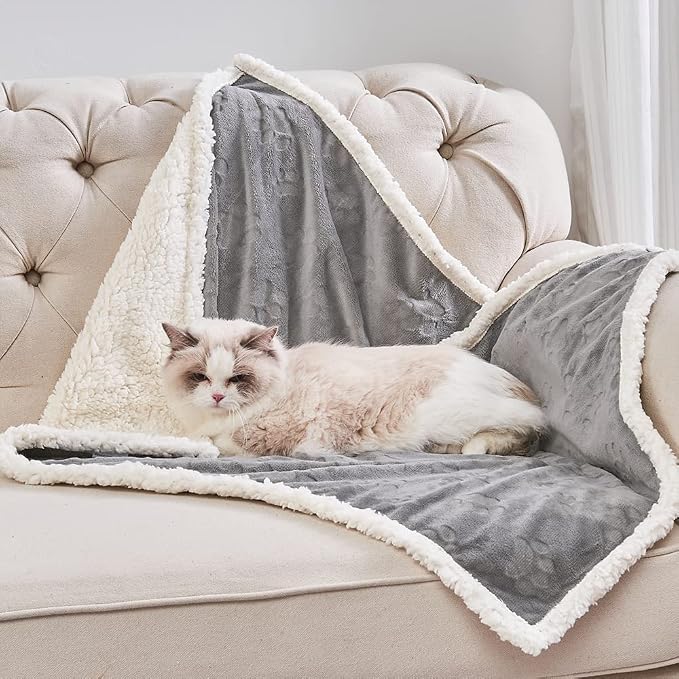 Qeils 1 Pack 3 Dog Blankets for Small Dogs - 3 pcs Waterproof Dog Blanket Washable - Soft Sherpa Fleece Puppy Blanket for Kitten Doggy, Warm Cat Blankets for Indoor Cats, 16"X23", Grey - Image 3