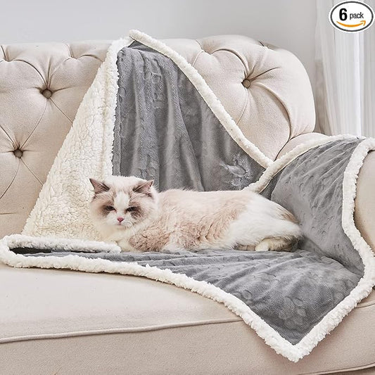 Qeils 1 Pack 6 Dog Blankets for Small Dogs - 6 pcs Waterproof Dog Blanket Washable - Soft Sherpa Fleece Puppy Blanket for Kitten Doggy, Warm Cat Blankets for Indoor Cats, 16"X23", Grey by Qeils
