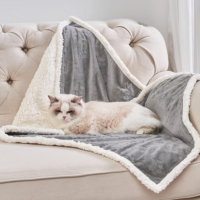 Qeils 1 Pack 2 Dog Blankets for Small Dogs - 2 pcs Waterproof Dog Blanket Washable - Soft Sherpa Fleece Puppy Blanket for Kitten Doggy, Warm Cat Blankets for Indoor Cats, 25"X30", Grey - Image 2