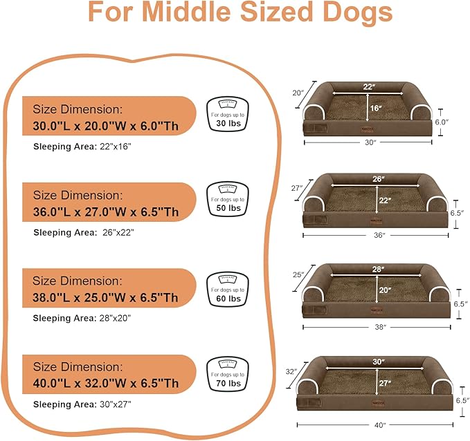NANUYA Orthopedic Dog Bed for Large Dogs, 38 x 25 Inch, Dark Coffee | Egg crate foam for joint support, 3-sided bolster pet sofa, waterproof lining, washable cover, and non-skid base - Image 6
