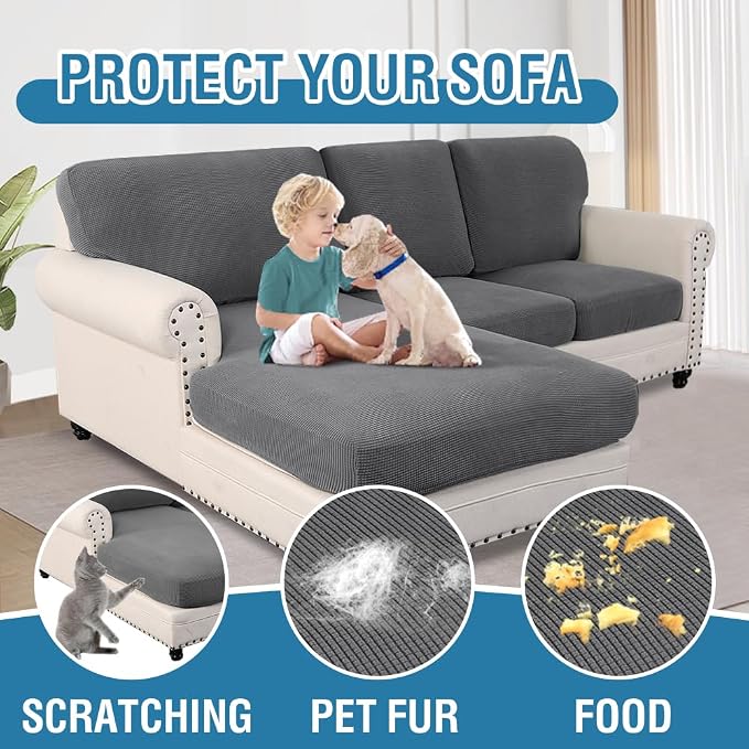 H.VERSAILTEX Sectional Couch Covers 6 Pieces Stretch Sofa Covers for Sectional Sofa Set Separate L Shaped Couch Cover for Both Left/Right Couch (Seat and Back: 1 Chaise + 2 Sofa, Grey) - Image 7