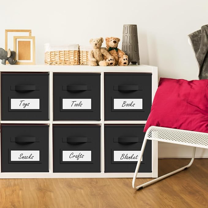 Teenyyou 10 Pack Fabric Storage Cubes 13 Inch Collapsible Cube Bins with Label Window & Handle Foldable Organizers Baskets for Shelf Closet Nursery Kids Room Clothes Book Toy(Black) - Image 2