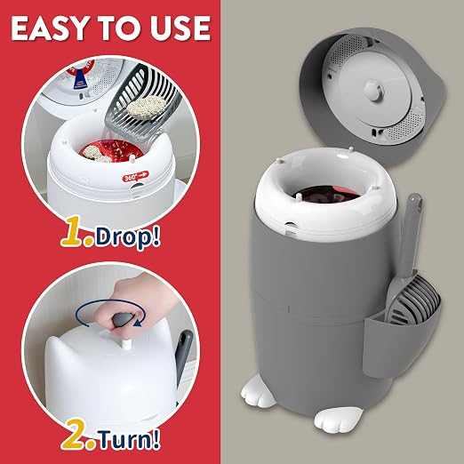Red Rocket Pets Cat Litter Trash Can Kitty Twister Plus Pack Grey, 12x Refills Bags and 6X Charcoal Sachets, No Smell Litter Storage Container, Litter Disposal System - Image 3