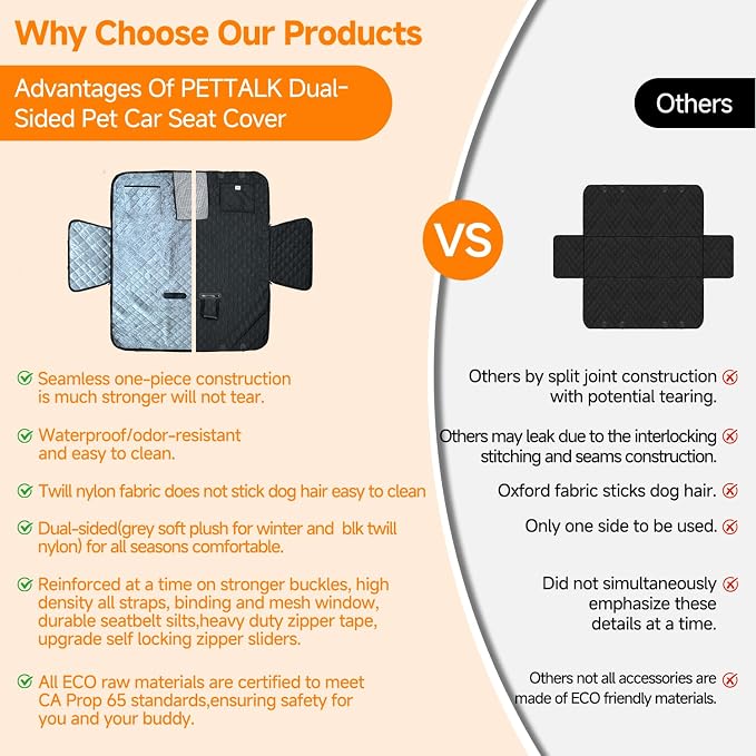 PETTALK Deluxe 2 Sided Dog Car Cover for Back Seat,Waterproof Protector | 2 Sided for Double Comfort 4 Seasons,Durable Heavy Duty,Anti Scratch,Non-Slip,Odorless,Cars SUVs Truck,Dog Seat Belt Included - Image 6