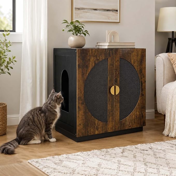 unipaws Cat Litter Box Enclosure for Self-Cleaning & Automatic Litter Boxes | Extra Large Cabinet with Charging Station, Wooden Dog Proof Hidden Cat House for Top Entry Litter Box - Image 6