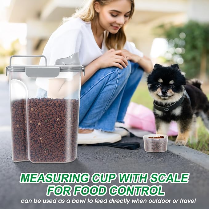 TBMax Dog Cat Food Storage Containers 2 Pack 10 Lbs to 14 Lbs Airtight Pet Food Container Dispenser Bird Seed Container with Large Spout & Portable Handle, Travel Dog Treat Cat Food Storage Bin - Image 6