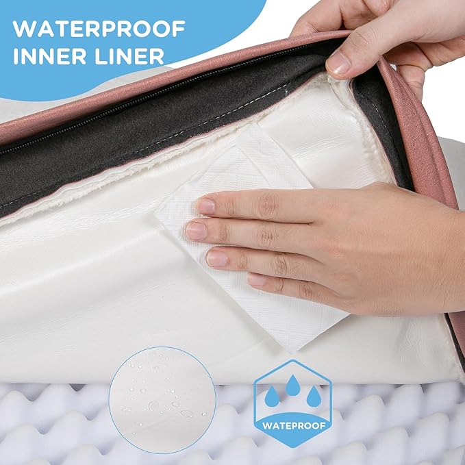 Sunheir Washable Orthopedic Medium Dog Bed, Large Waterproof Dog Crate Bed | Removable Cover, Egg Crate Foam Support, Easy-Clean, Anti-Slip Bottom, Machine Washable Soft Pet Bed Mat for Crate, 30" Pink - Image 2