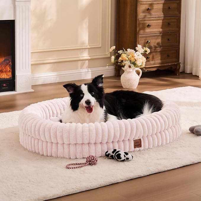 ChiXnuggle Orthopedic Dog Bed, Washable Cover, Faux Fur Bolster Pet Couch | waterproof,egg crate foam,non-slip bottom,for extra large dogs,pink,41*30*7,dog sofa - Image 3