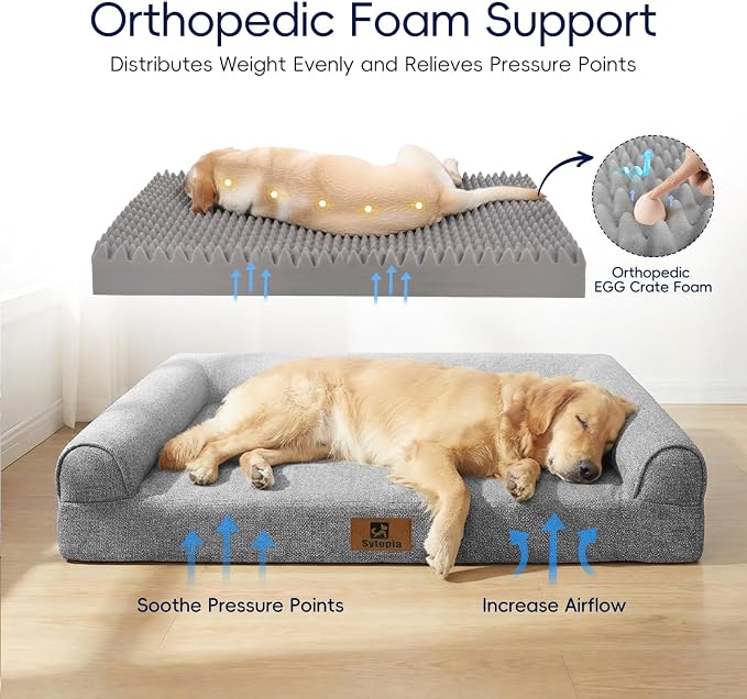 Sytopia 42 Inch Indestructible Dog Beds for Large Dogs, Big Chew Proof Orthopedic Egg Crate Foam Pet Bed with Washable Removable Cover and Anti-Slip Bottom, Grey - Image 4