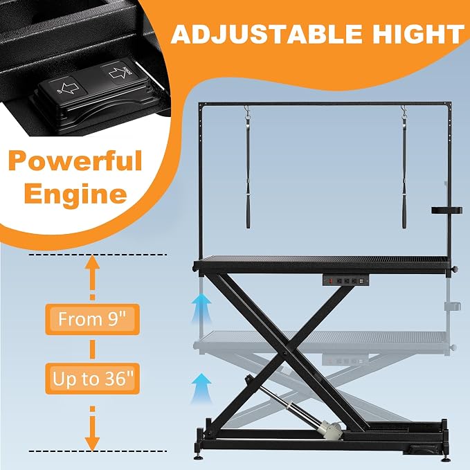 50" Professional Electric Lift Dog Grooming Table Heavy Duty | Dog Grooming Table with Roller, Adjustable Overhead Arm and Tool Organizer for Home & Commercial Use - Image 3