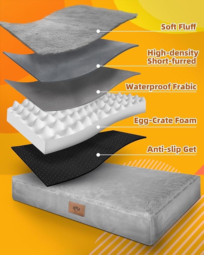 Sytopia Soft Plush Dog Bed, 42" XL Orthopedic Dog Bed for Extra Large Dogs (90 lbs), Durable Waterproof Pet Bed, Heavy Duty Dog Crate Pad, Washable Removable Cover, Anti-Slip Bottom, Light Gray - Image 4