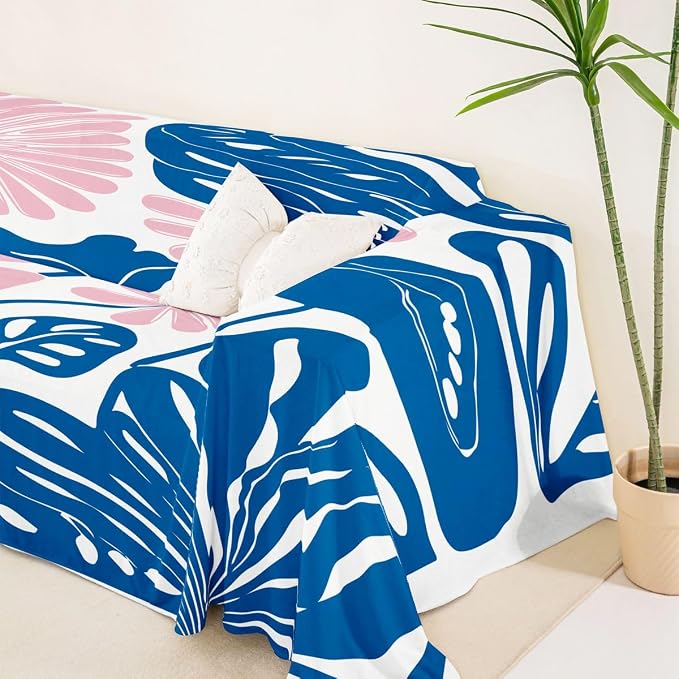 Erosebridal Pink Blue Flower Sofa Cover Boho Floral Couch Cover Abstract Retro Minimalist Sofa Slipcover for Couches and Sofas Vintage 70S Modern Washable Non Slip Sofa Protector, 71" X 102" - Image 5
