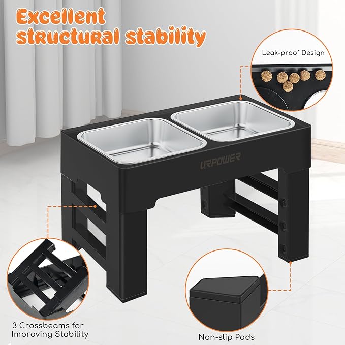 URPOWER Raised Dog Bowls 4 Height Adjustable Elevated Bowl Stand | Stainless Steel Water Bowl Non-Slip Dog Food Bowls Stand for Small Medium Large Dogs and Pets - Image 5