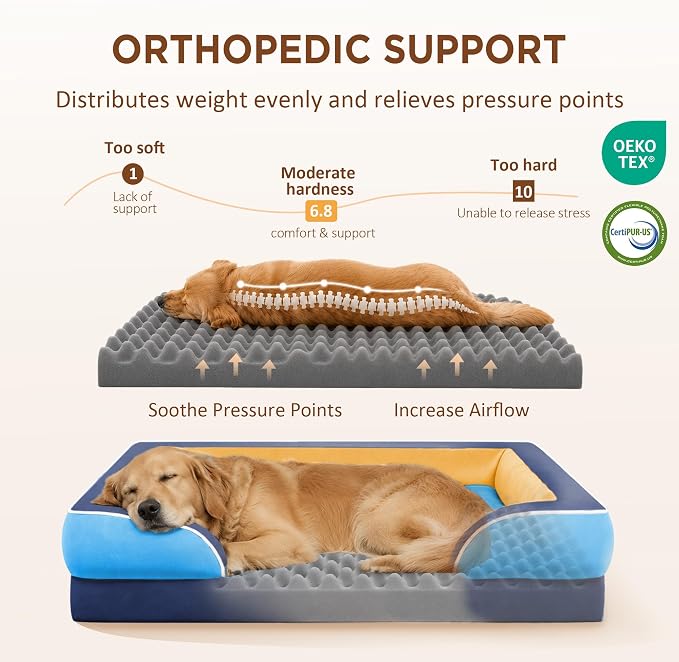 Comfort Expression Orthopedic Dog Bed for Extra Large Dogs with Bolster | Waterproof Dog Couch Bed with Washable Cover & Non-Slip Bottom, Supportive Egg Crate Foam XL Pet Bed, 45x35 Inch - Image 2