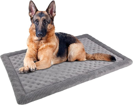 XL Gray Dog Crate Pad 42x28 inch Memory Foam Large Dog Kennel Bed Soft Flannel Washable Anti Slip Puppy Sleeping Mat,Grey by PAGGEDHOME