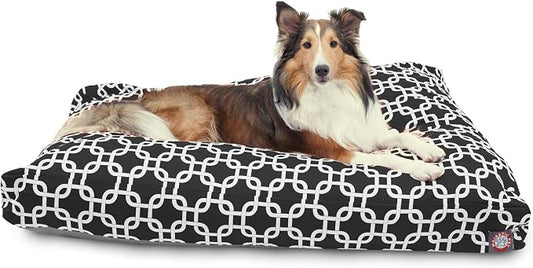 Majestic Pet Shredded Memory Foam Dog Bed Large with Removable Washable Cover – Rectangle Orthopedic Dog Bed–Durable Dog Crate Bed-Flat Dog Bed for Senior Dogs - (44x36) L - Links - Black by MajesticPet