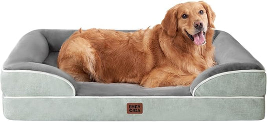 EHEYCIGA Orthopedic Extra Large Dog Bed, Waterproof Washable XL Pet Bed 44" | Non-Slip Bottom and Egg-Crate Memory Foam Big Dog Couch Bed with Washable Removable Cover, Greyish Green, 44Inch by EHEYCIGA