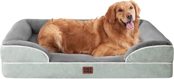 EHEYCIGA Orthopedic Dog Beds Large Sized Dog, Waterproof Washable Pet Bed | Non-Slip Bottom and Egg-Crate Memory Foam XL Dog Couch Bed with Washable Removable Cover, Greyish Green, 41Inch by EHEYCIGA