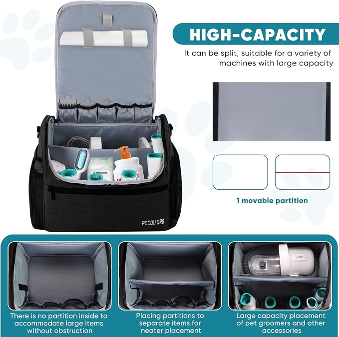 Pet Travel/Grooming Supplies Organizer Carry Bag - Compatible with Oneisall/Neabot Dog Grooming Vacuum, Large Capacity - Bag Only (Black) - Image 2