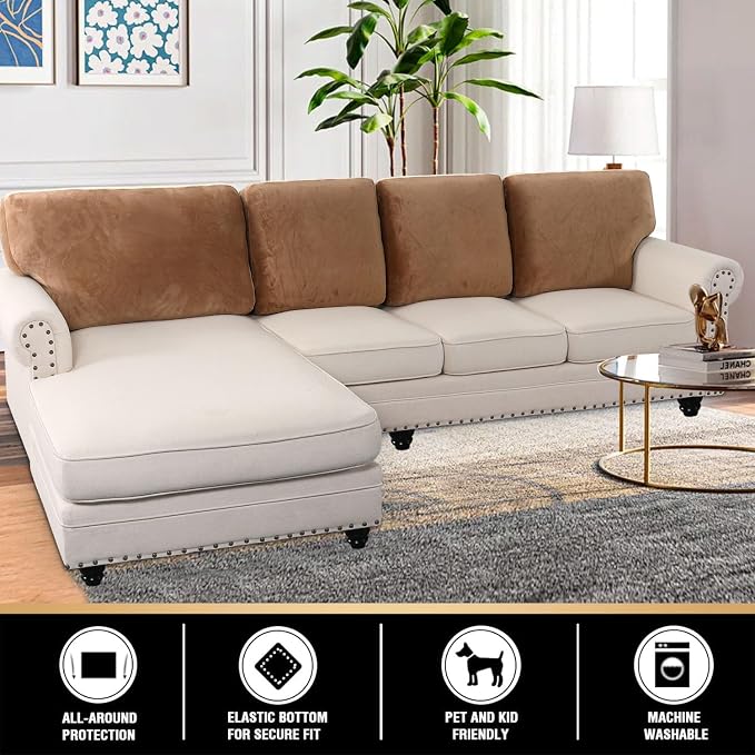 PrinceDeco Velvet Cushion Covers for Sectional Couch, Camel - Image 2