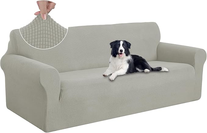 U-NICE HOME Oversized Stretch Couch Cover Slipcover, Taupe | 3 Cushion Sofa, 1-Piece Sofa cover, Washable, Pet friendly, Furniture protector, Polyester Spandex Jacquard fabric by U-NICEHOME