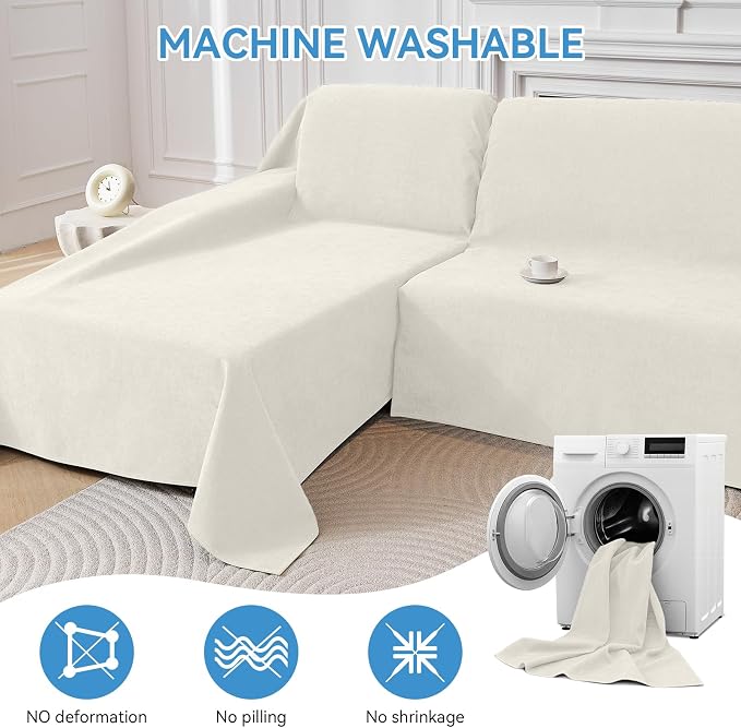 Deep Dream Sectional Couch Covers, 2 Pieces 100% Waterproof L Shaped Sofa Cover, Non Slip Couch Cover for Dogs Cats Washable, Pet Friendly Sofa Slipcovers Furniture Protector (XX-Large, White) - Image 6