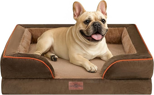 Comfort Expression Orthopedic Dog Bed for Medium Size Dog with Bolster | Waterproof Dog Couch Bed with Washable Cover & Non-Slip Bottom, Supportive Egg Crate Foam Medium Pet Bed, 30x20 Inch by ComfortExpression