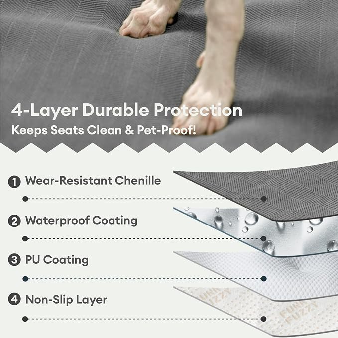 FUNNY FUZZY Dog Car Seat Cover for Back Seat, Back Seat Pet Cover for Dogs Waterproof, Scratchproof Dog Backseat Cover, Non-Slip Bench Car Seat Protector, Universal Fit Most Cars, SUVs, Trucks, Grey - Image 7