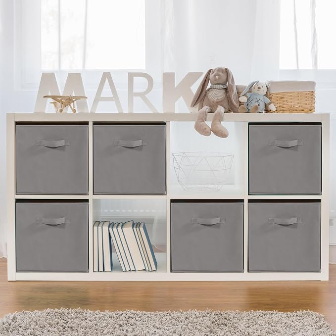 11 Inch Fabric Storage Cubes, Sturdy Foldable Storage Bins, Heavy Duty Cube Organizer for Clothes, Blankets, Shelves, Closets, Bedroom, Living Room, Gray, 12 Pack - Image 7