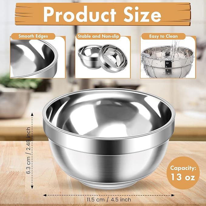 Mimorou 30 Pack 304 Stainless Steel Bowls Set 13oz Metal Double Walled Insulated Snack Mixing Lightweight Multipurpose Toddler Dinner Bowls for Ice Cream, Cereal, Snack - Image 2