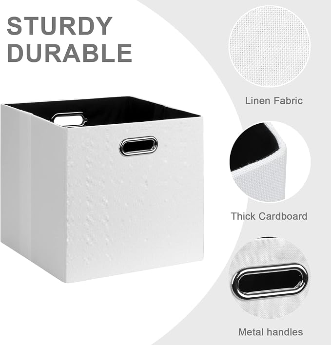 Posprica Fabric Storage Cubes, 13x13 Collapsible Storage Bins with Dual Handles, Foldable Storage Boxes Basket for Closet Shelf Cabinet Bookcase Organization, Set of 4, White - Image 6