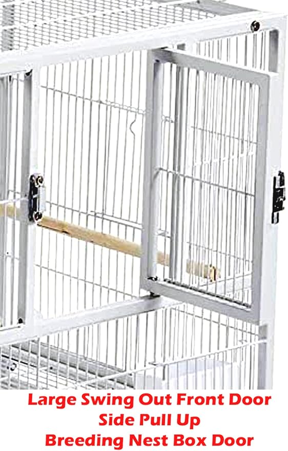 Combo Sturdy Wrought Iron Breeding Double Stacker Center Divided Breeder Bird Flight Double Rolling Cage with Side Breeding Nest Box Doors Lockable Rolling Wheels - Image 5