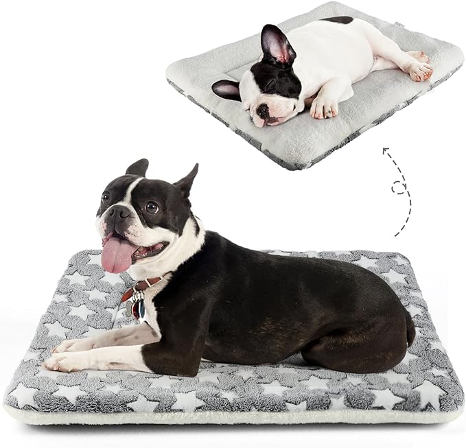 Mora Pets Dog Bed Crate Pad Ultra Soft Pet Bed with Cute Star Print Washable Crate Mat for Large Medium Small Dogs Reversible Fleece Dog Crate Kennel Mat Cat Bed Liner 29 x 21 inch Grey by MoraPets