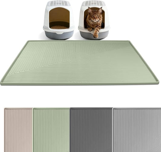 Silicone Cat Litter Mat 50" x 36" Cat Mat for Litter Box, Green | Extra Large Cat Litter Trapping Mat for Floor, Waterproof, Non-Slip Kitty Litter Box Mat with Raised Edge, Easy to Clean by Bartuke