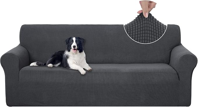U-NICE HOME Stretch Couch Cover Slipcover for 3 Cushion Sofa, Dark Grey | 1-Piece Sofa cover, Washable, Pet friendly, Furniture protector, Polyester Spandex Jacquard fabric by U-NICEHOME