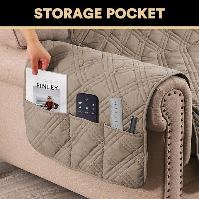 PrinceDeco 100% Waterproof Couch Cover for 3 Cushion Couch Sofa Pet Friendly Non-Slip Couch Cover for Dogs Washable Water Resistant Furniture Protector with Elastic Straps(XL Sofa 78", Taupe) - Image 4