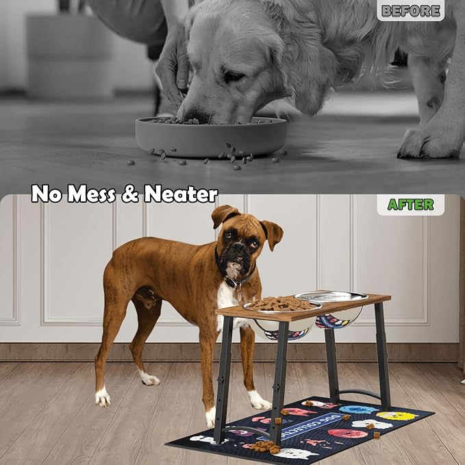 Elevated Dog Bowls for Large Extra Large Dogs with Mat, 4 Height Adjustable, 2 Stainless Steel Dog Bowls 3000ml,101oz - Image 6