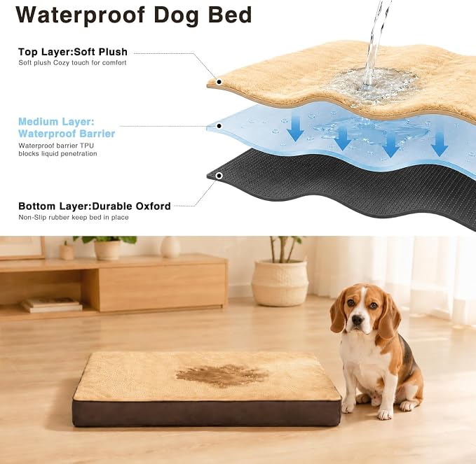 NUPIDA Waterproof XL Dog Bed for Crate with Washable Cover, 41x27, Brown | TPU Waterproof Layer, Easy Clean Cover, Soft Plush Surface, Durable Oxford Fabric, Non-Slip Bottom, For Large Breeds ≤80lbs - Image 5