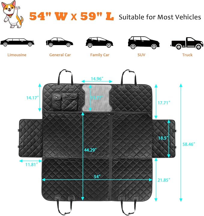 URPOWER 6-in-1 Dog Car Seat Cover for Back Seat, Waterproof Dog Car Hammock with Mesh Window, Non-Slip Pet Backseat Protector for Cars, Trucks and SUVs - Image 6