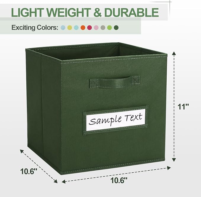 11x11 storage cube bins (Set of 10) Foldable Fabric storage cubes with 10 Labels Window Cards & a Pen,11 inch cube storage bin,Closet Organizers for Shelves,Cubby Organizer Boxes,Dark Green - Image 2