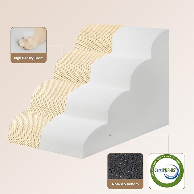 EHEYCIGA Curved Dog Stairs Ramp for High Beds 19.7" H, 4-Step Dog Steps for Small Dogs and Cats, Pet Stairs for High Bed Climbing, Non-Slip Balanced Pet Step Indoor, Graige - Image 2